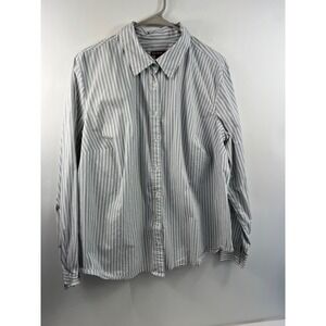 Merona Dress‎ Shirt Men's Size 1 White Striped Long Sleeve Cotton Stretch